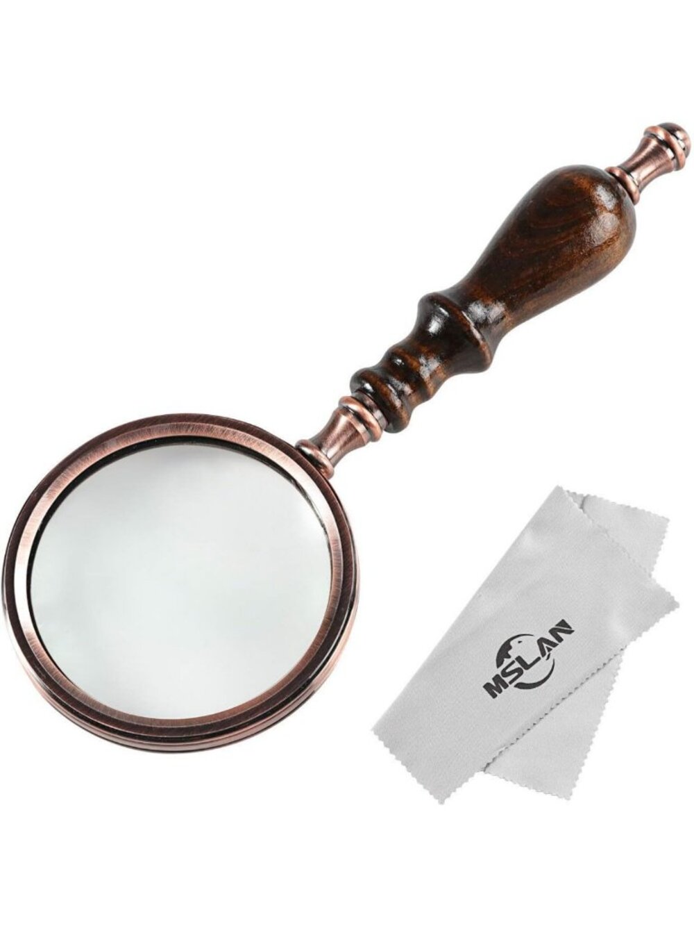 Antique Copper Handheld Magnifying Glass 10X with Wooden Handle - Ideal for